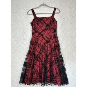 Coldwater Creek Dress 6 Petite Red Black Plaid Velvet Whimsigoth Rockabilly Y2K